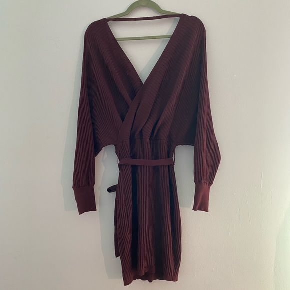 Ribbed Knit Wrap Dress | Burgundy - Picture 4 of 6